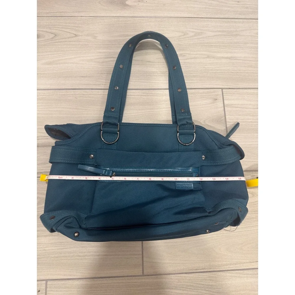 Kenneth Cole Reaction Teal Blue Nylon Studded Shoulder Bag Tote Multi-Pocket